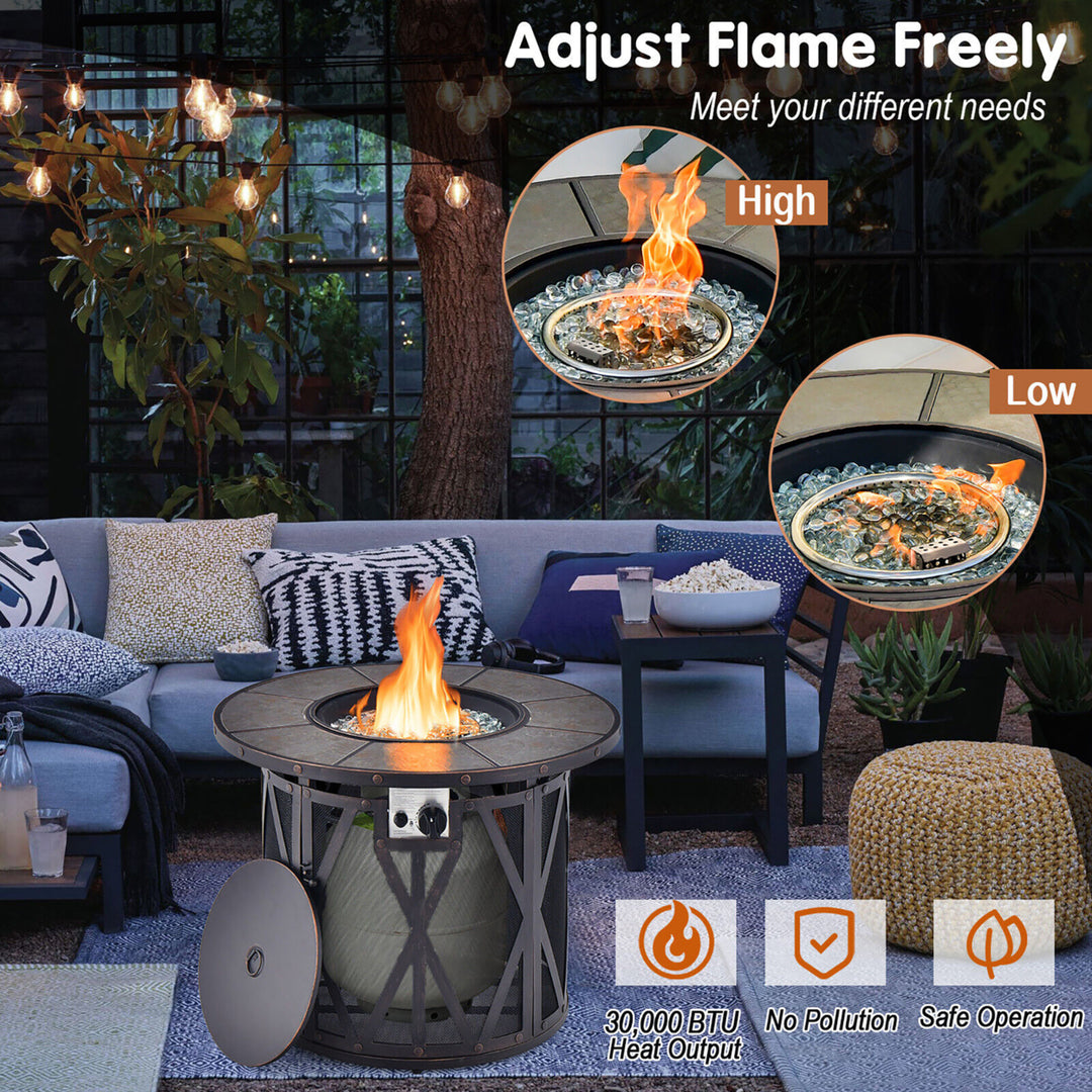 32 Patio Round Fire Pit Table 30,000 BTU Propane Gas Firepit w/ Fire Glasses Image 5