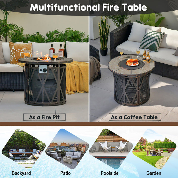 32 Patio Round Fire Pit Table 30,000 BTU Propane Gas Firepit w/ Fire Glasses Image 7