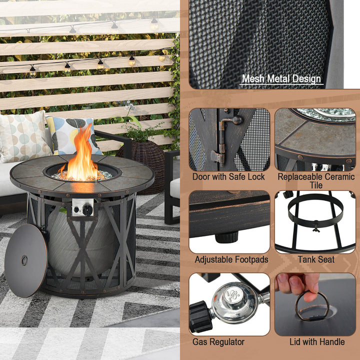 32 Patio Round Fire Pit Table 30,000 BTU Propane Gas Firepit w/ Fire Glasses Image 9