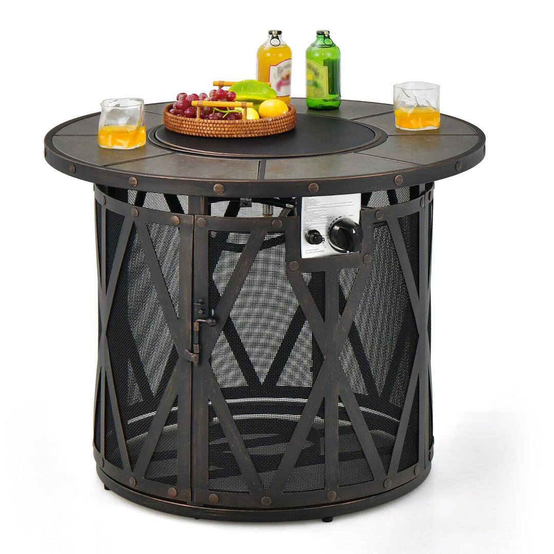 32 Patio Round Fire Pit Table 30,000 BTU Propane Gas Firepit w/ Fire Glasses Image 10