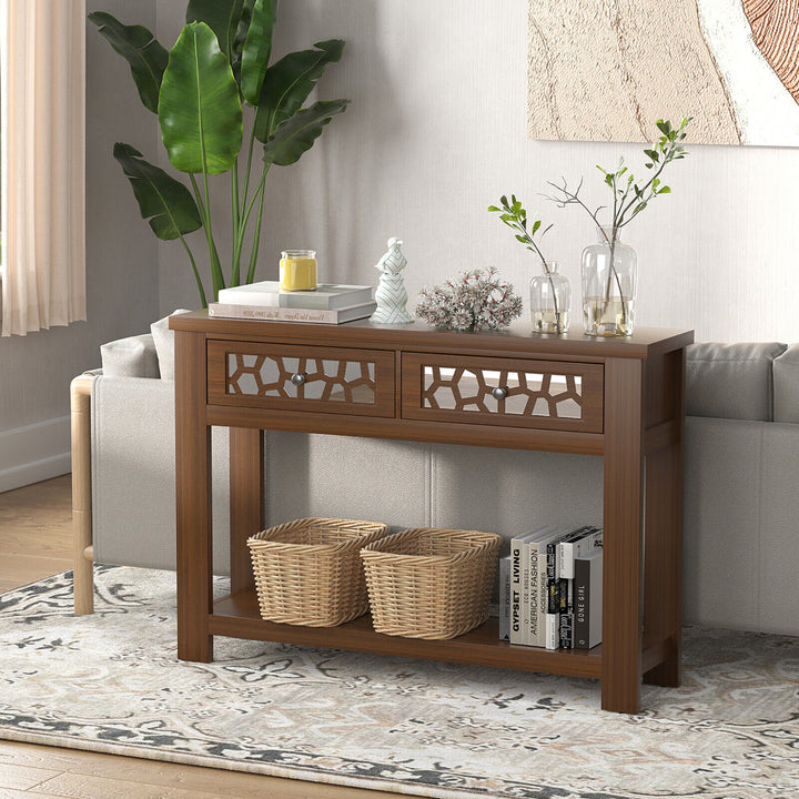 2-tier Console Entryway Table w/ Drawers for Living Room Entrance Rustic Image 3