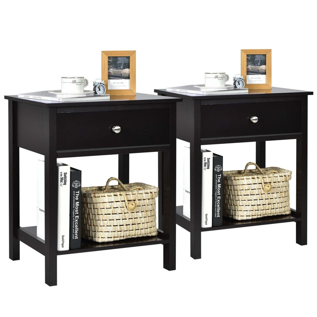 2PCS 2-Tier Nightstand Modern Side End Table w/ Drawer and Open Shelf Image 4