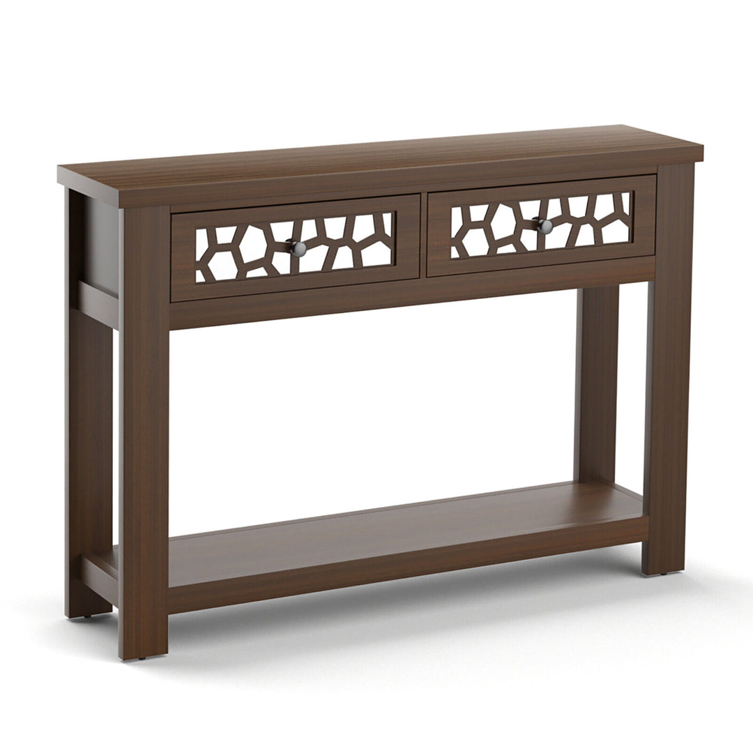 2-tier Console Entryway Table w/ Drawers for Living Room Entrance Rustic Image 4