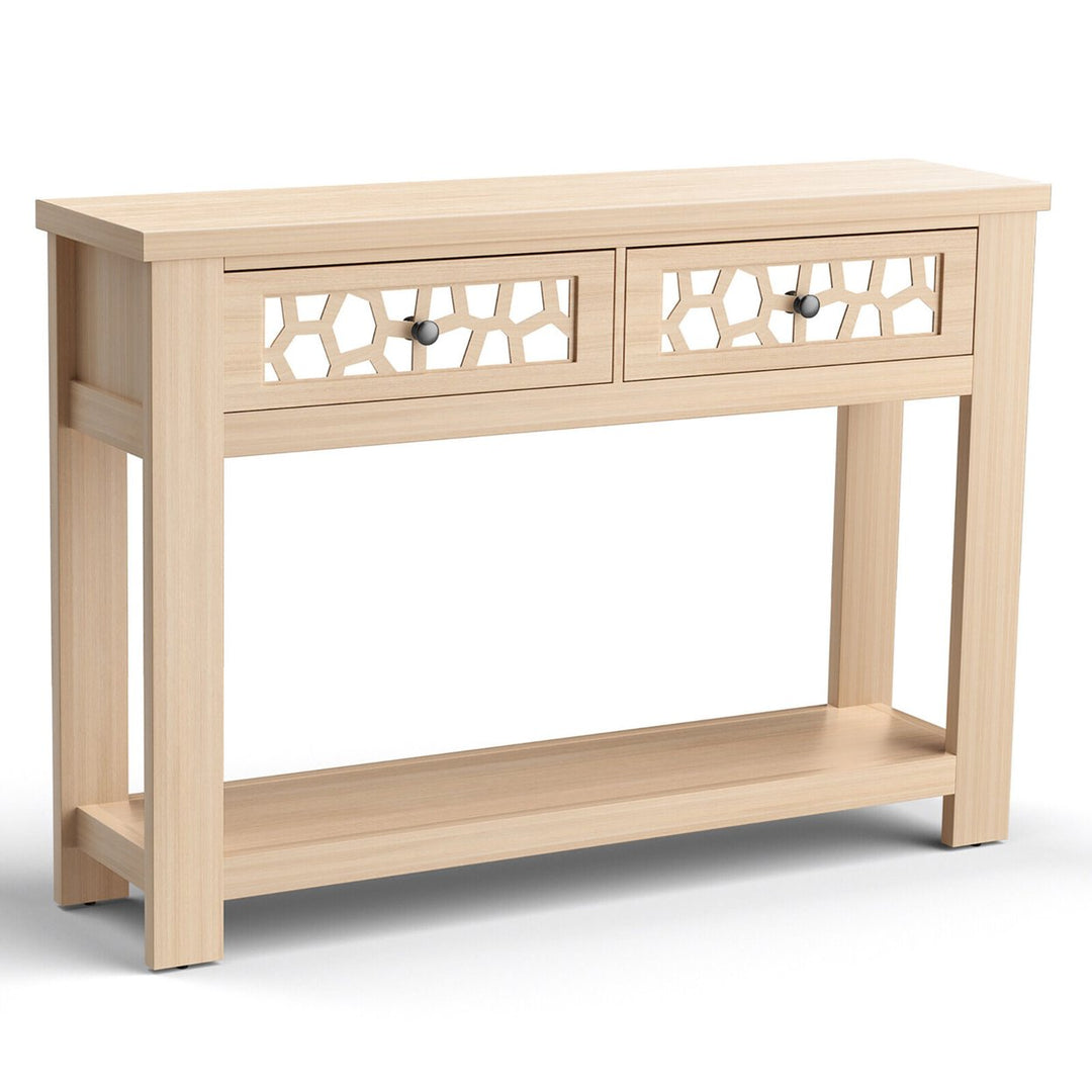 2-tier Console Entryway Table w/ Drawers for Living Room Entrance Rustic Image 1