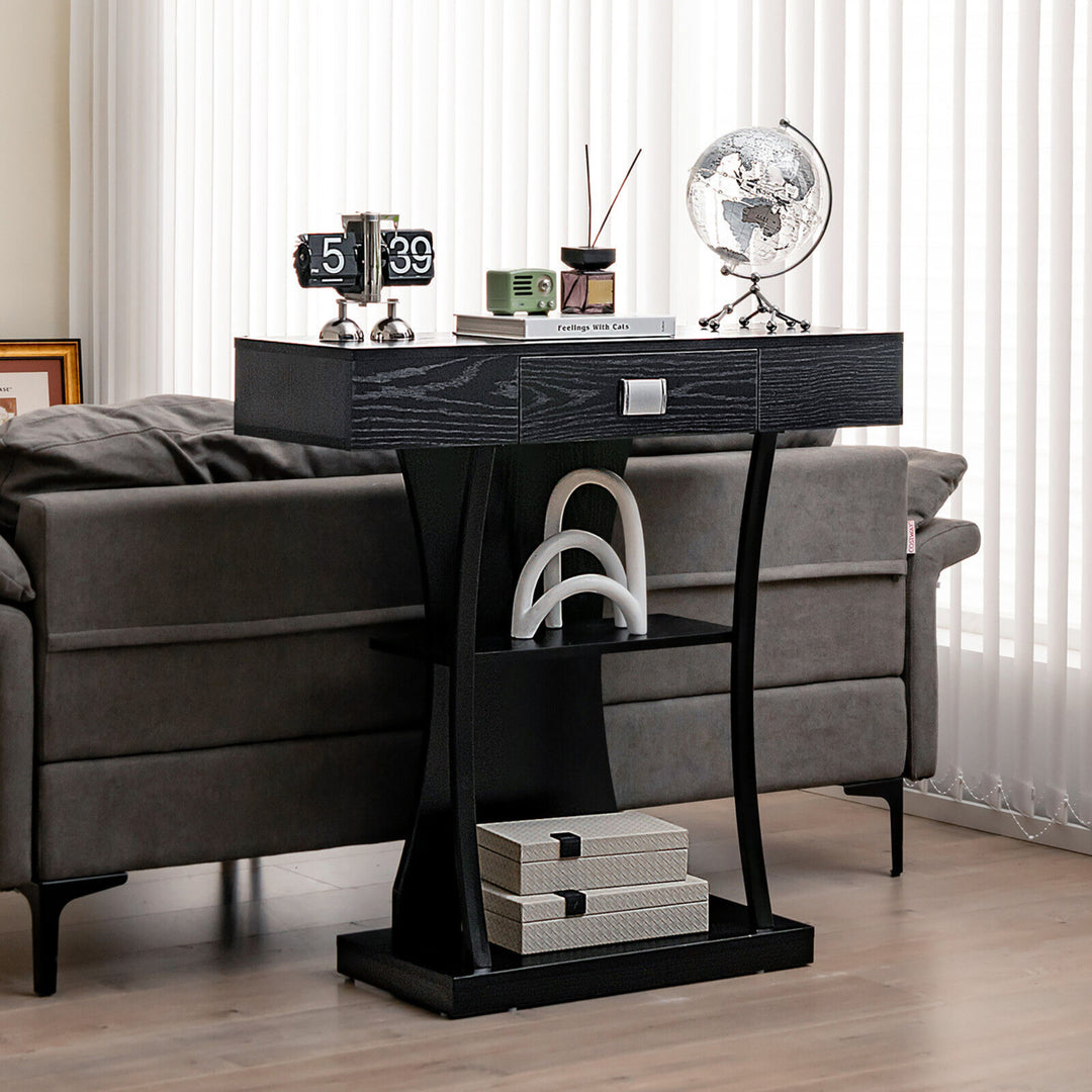 Console Sofa Table w/ Drawer and 2-Tier Shelves for Entryway Living Room Image 2