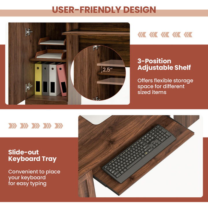 66.5 L Shaped Home Office Desk Corner Computer Desk Drawer Keyboard Tray Walnut Image 9