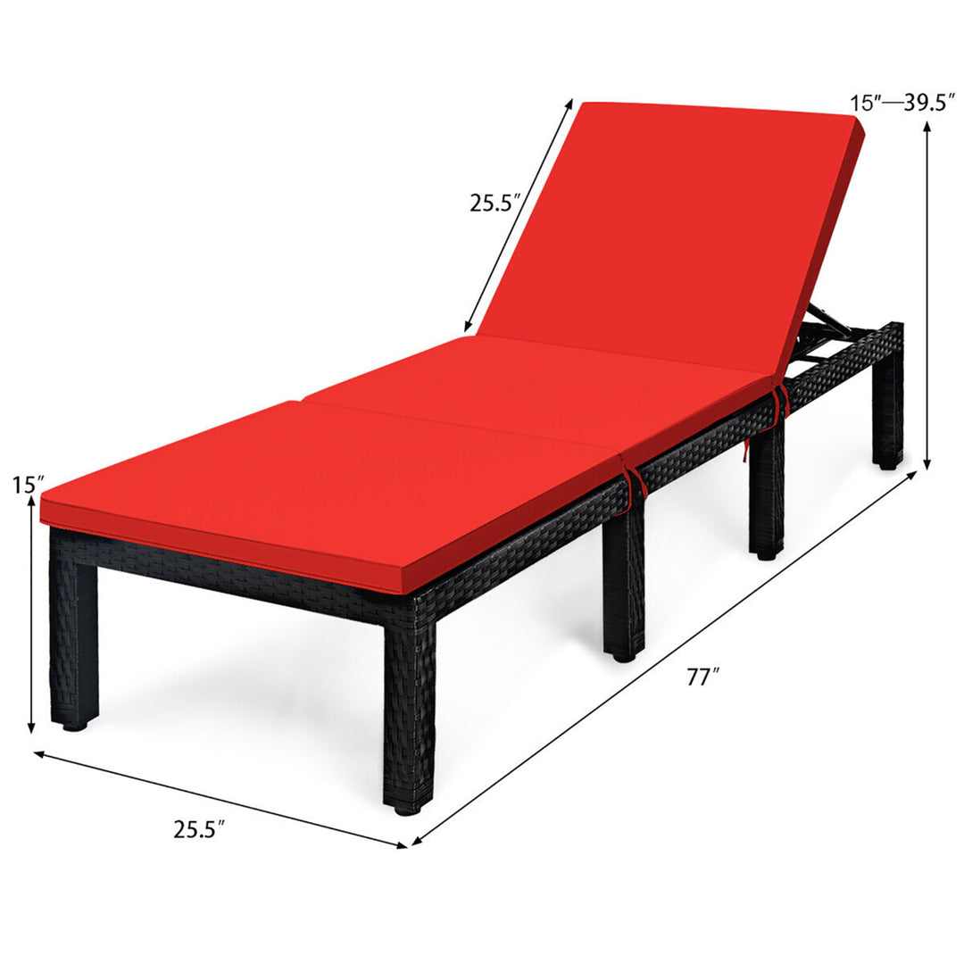 2PCS Patio Lounge Chair Rattan Chaise w/ Adjustable Navy/Red and Off White Cushioned Image 2