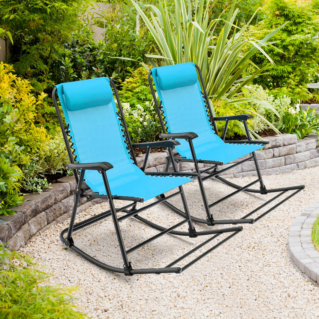 2PCS Patio Folding Rocking Chair Outdoor Portable Lounge Rocker Image 1