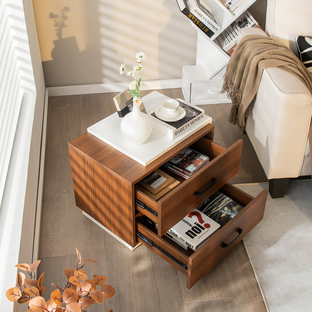 Nightstand Bedside Side End Table w/ 2 Drawers for Bedroom Living Room Image 3