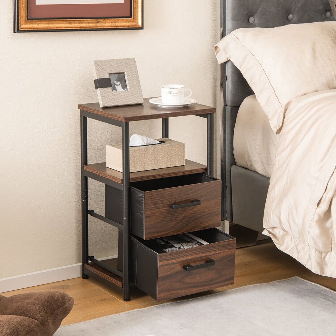 Nightstand Bedside End Table with 2 Fabric Drawers Storage Shelf for living room Image 3