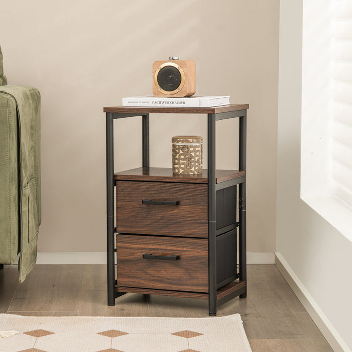 Nightstand Bedside End Table with 2 Fabric Drawers Storage Shelf for living room Image 4