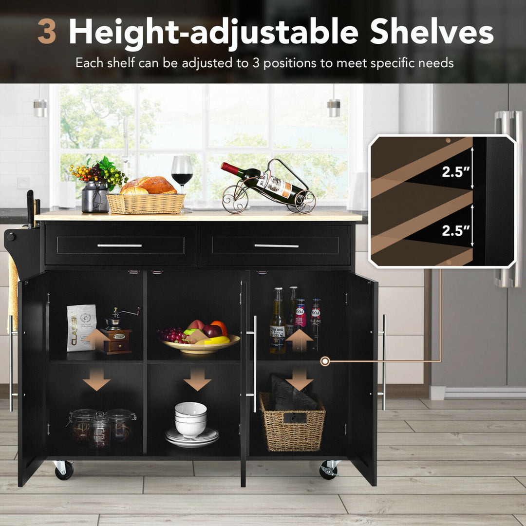 Kitchen Island Trolley Cart Wood Top Rolling Storage Cabinet w/Knife Block Black Image 5