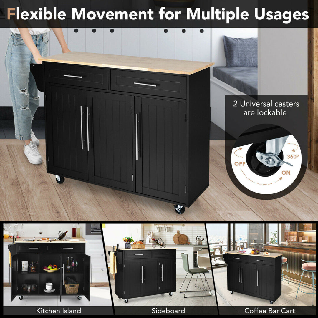 Kitchen Island Trolley Cart Wood Top Rolling Storage Cabinet w/Knife Block Black Image 7