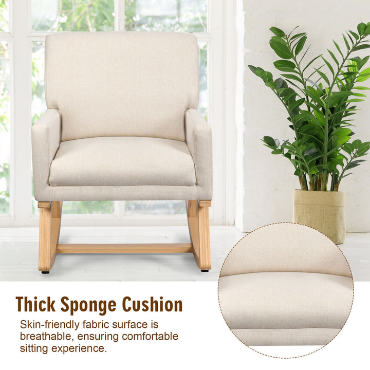 Set of 2 Mid Century Fabric Lounge Chair Upholstered Accent Armchair Rocking Chair Beige Image 5