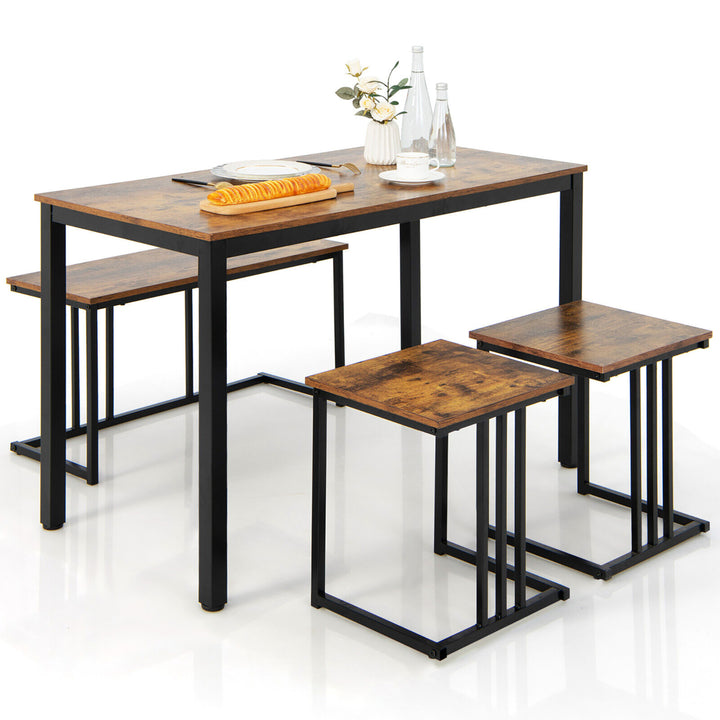 4-Piece Dining Table Set Industrial Kitchen Table Set w/ Bench and 2 Stools for 4 Image 1