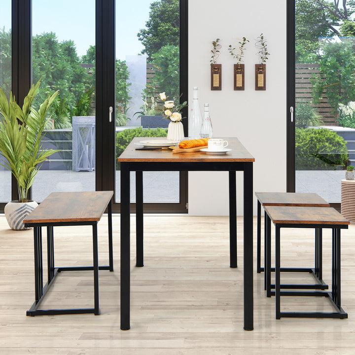 4-Piece Dining Table Set Industrial Kitchen Table Set w/ Bench and 2 Stools for 4 Image 4