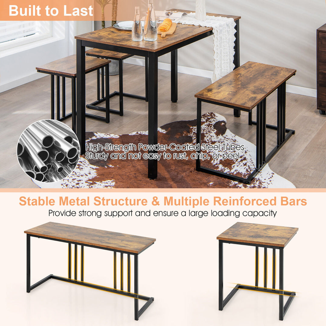 4-Piece Dining Table Set Industrial Kitchen Table Set w/ Bench and 2 Stools for 4 Image 9