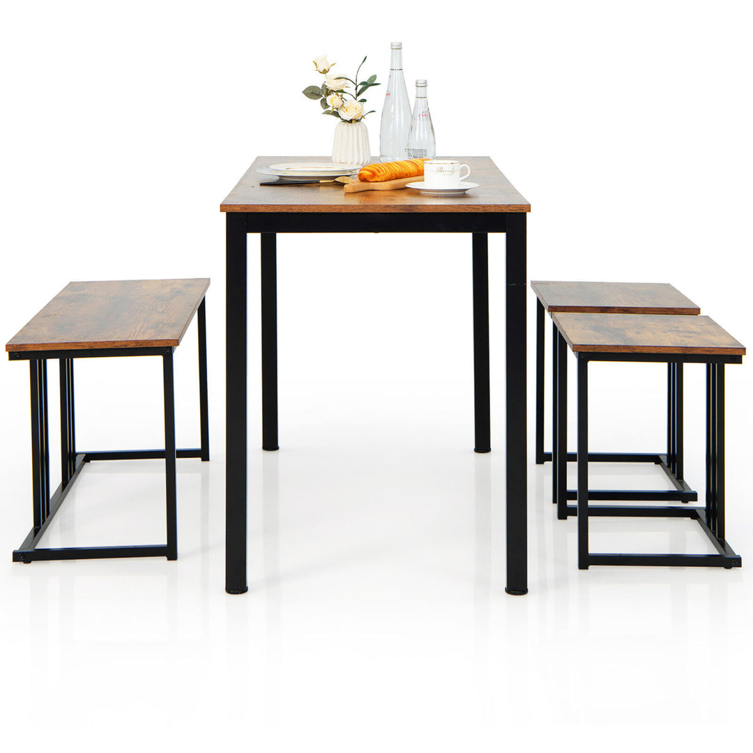 4-Piece Dining Table Set Industrial Kitchen Table Set w/ Bench and 2 Stools for 4 Image 10