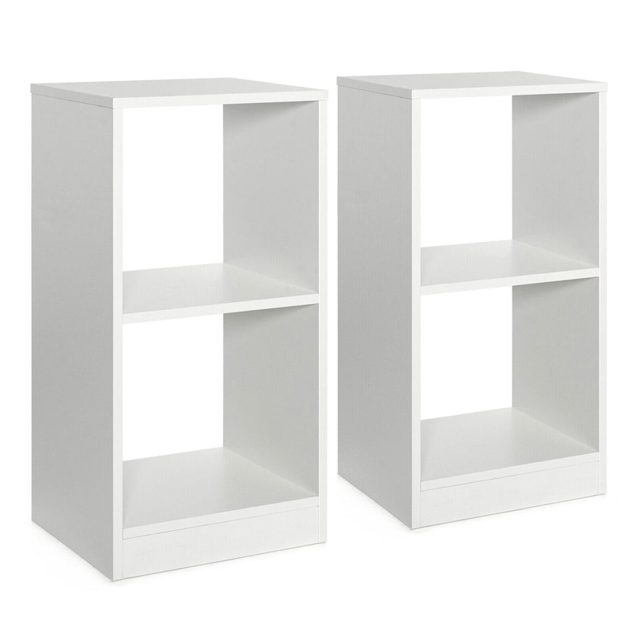 2 PCS Bookshelf 2-Tier Open Wood Display Organizer Set Vinyl Record Cube Storage Image 1