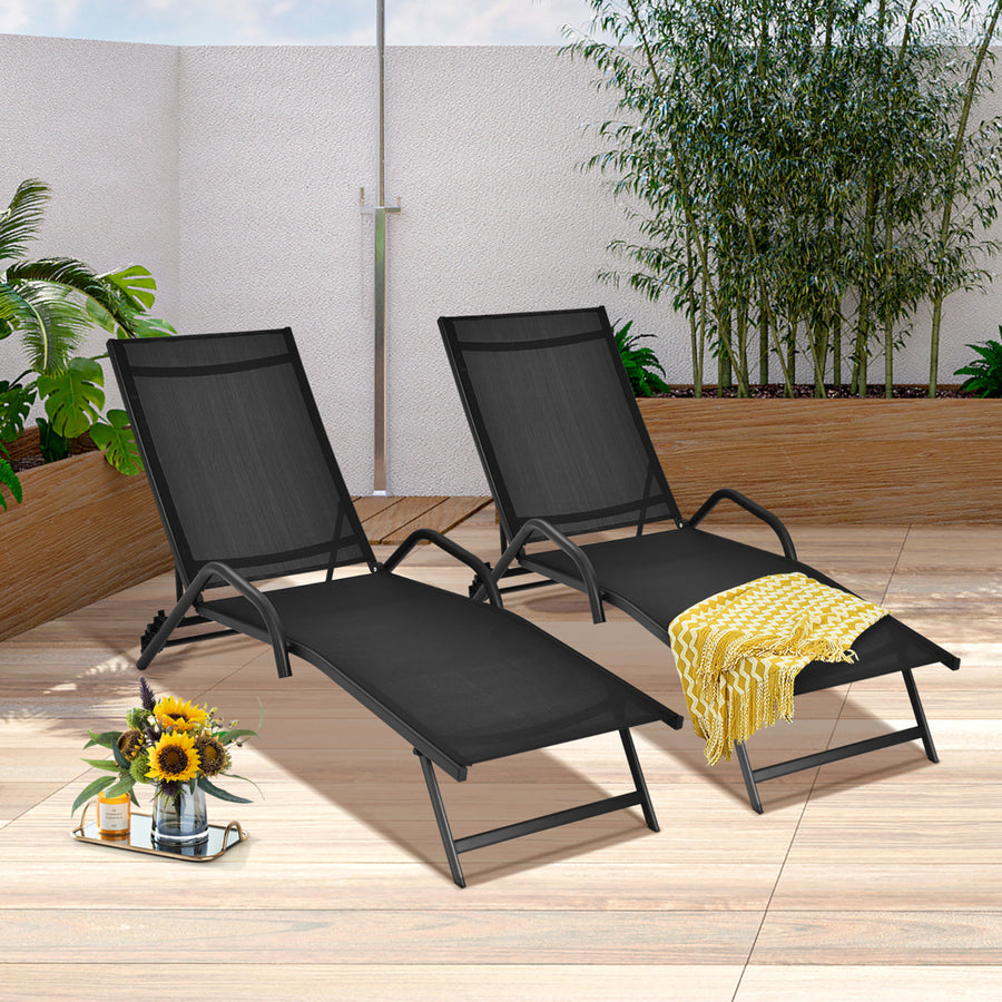 2PCS Outdoor Patio Chaise Reclining Lounge Chairs w/ 5-Position Adjust Backrest Image 1