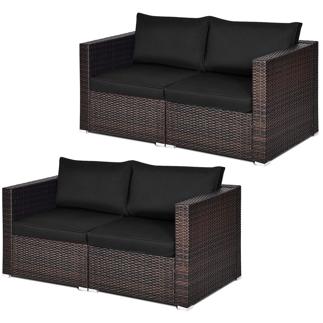 4PCS Rattan Corner Sofa Set Patio Outdoor Furniture Set w/ Black Cushions Image 1