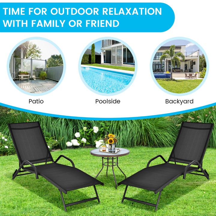 2PCS Outdoor Patio Chaise Reclining Lounge Chairs w/ 5-Position Adjust Backrest Image 6