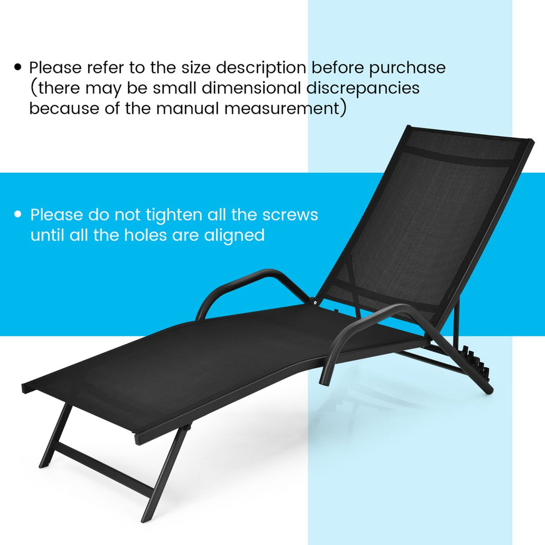 2PCS Outdoor Patio Chaise Reclining Lounge Chairs w/ 5-Position Adjust Backrest Image 7