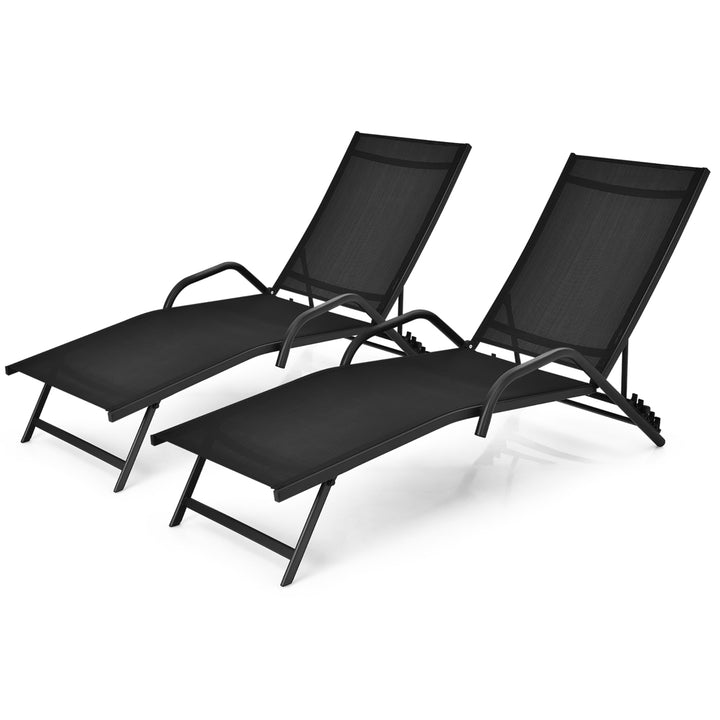 2PCS Outdoor Patio Chaise Reclining Lounge Chairs w/ 5-Position Adjust Backrest Image 2