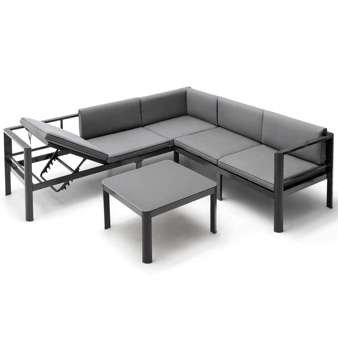 3PCS Patio Furniture Set Aluminum Lounge Adjust Back Recliner Sofa Table Cushion Image 9