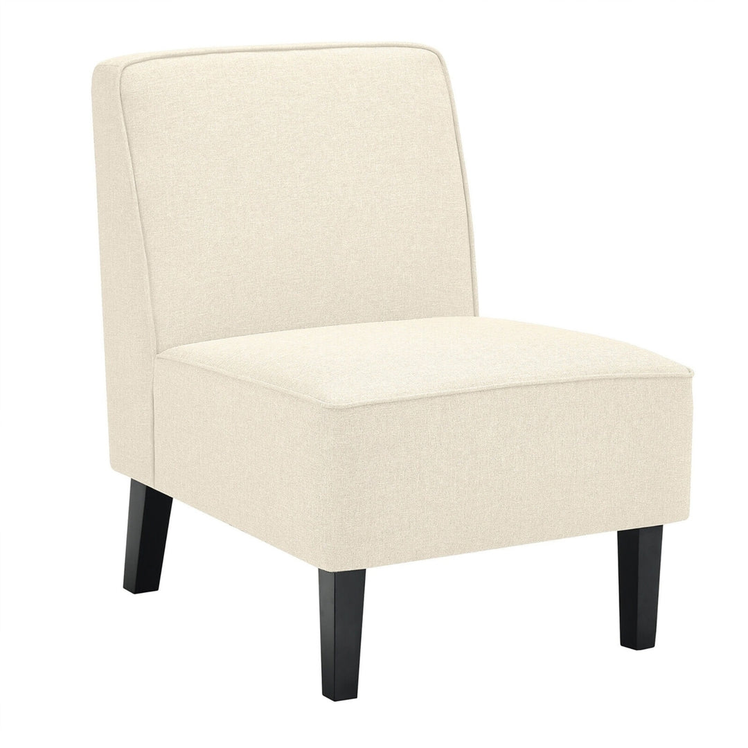 Modern Armless Accent Chair Fabric Single Sofa w/ Rubber Wood Legs Beige Image 1