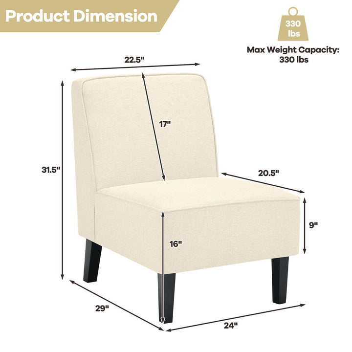 Modern Armless Accent Chair Fabric Single Sofa w/ Rubber Wood Legs Beige Image 2