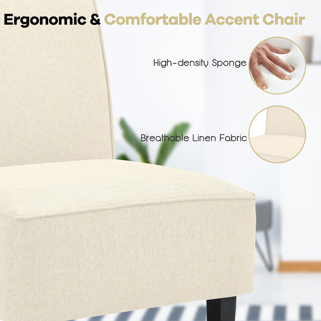 Modern Armless Accent Chair Fabric Single Sofa w/ Rubber Wood Legs Beige Image 4