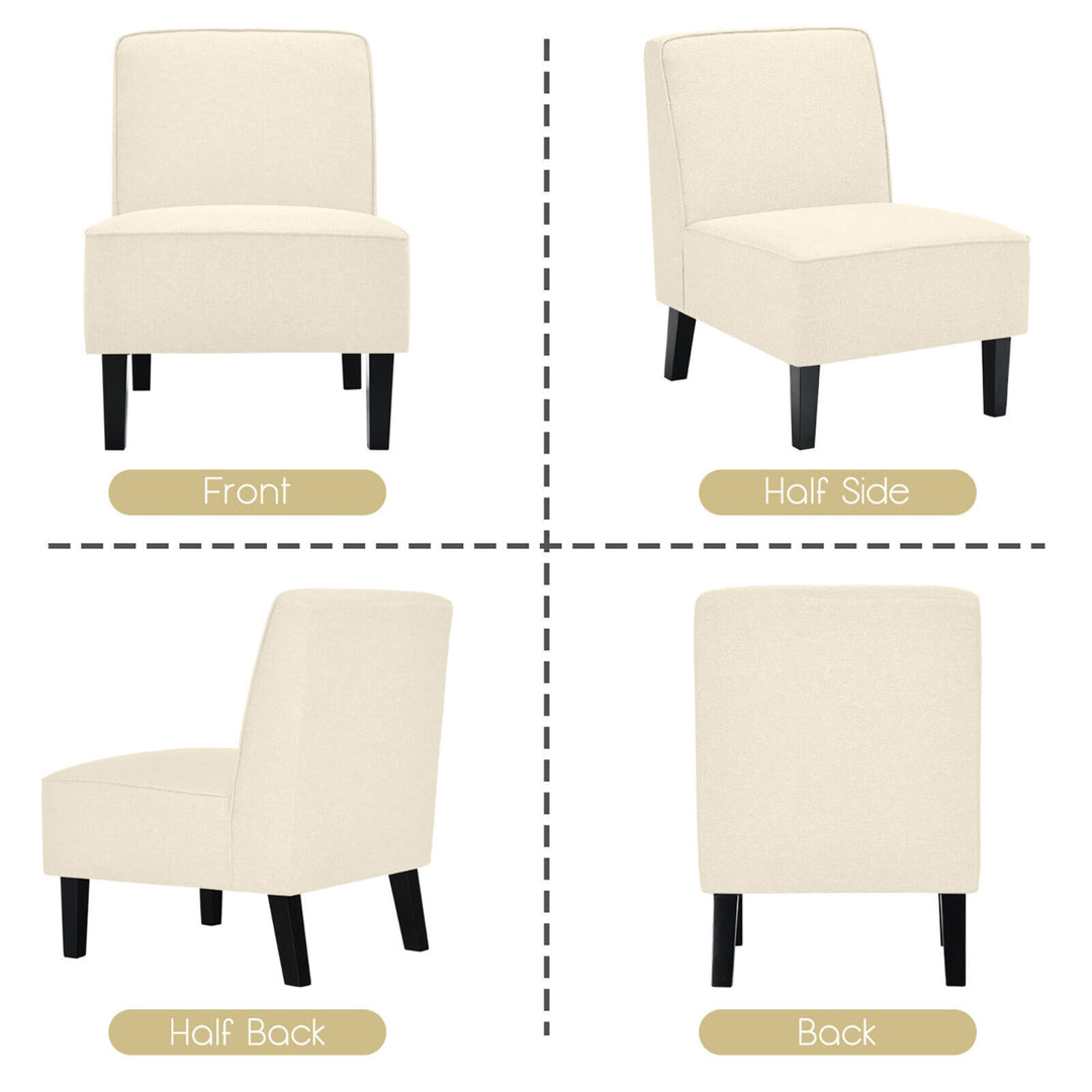 Modern Armless Accent Chair Fabric Single Sofa w/ Rubber Wood Legs Beige Image 6