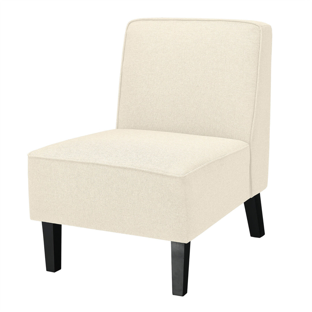 Modern Armless Accent Chair Fabric Single Sofa w/ Rubber Wood Legs Beige Image 8