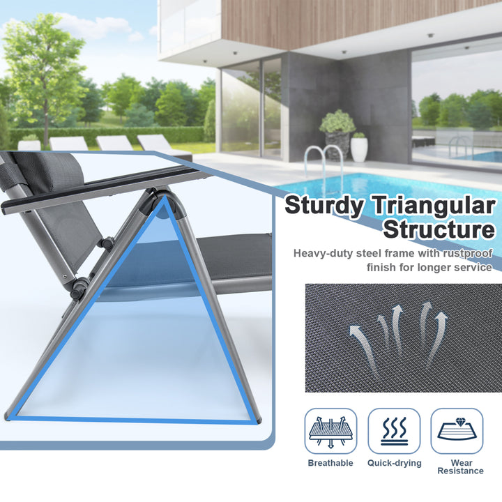 Patio Lounge Chair Rustproof Aluminum Folding Chaise w/ Adjustable Backrest and Footrest Image 5