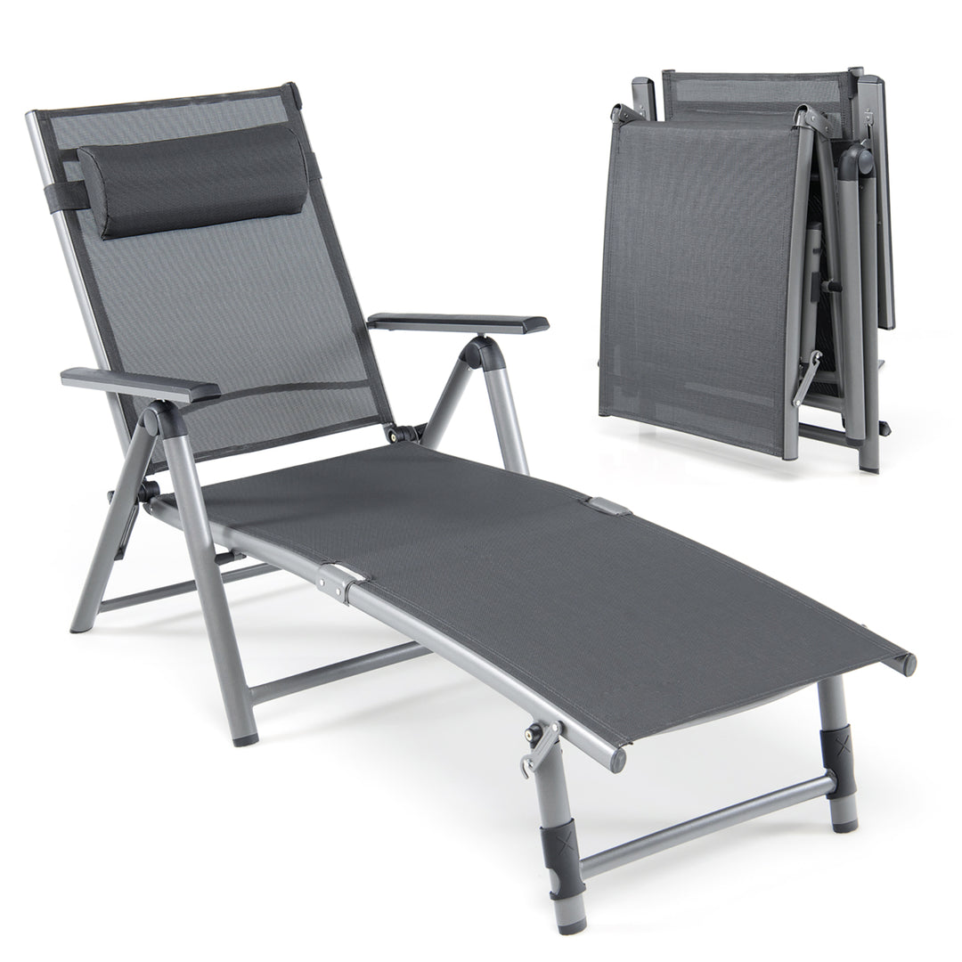 Patio Lounge Chair Rustproof Aluminum Folding Chaise w/ Adjustable Backrest and Footrest Image 2