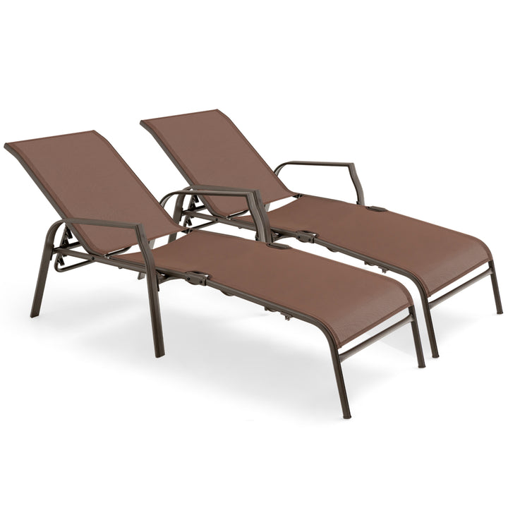 Set of 2 Patio Chaise Lounge Stackable Folding Lounge Chair w/ Adjustable Back Image 1