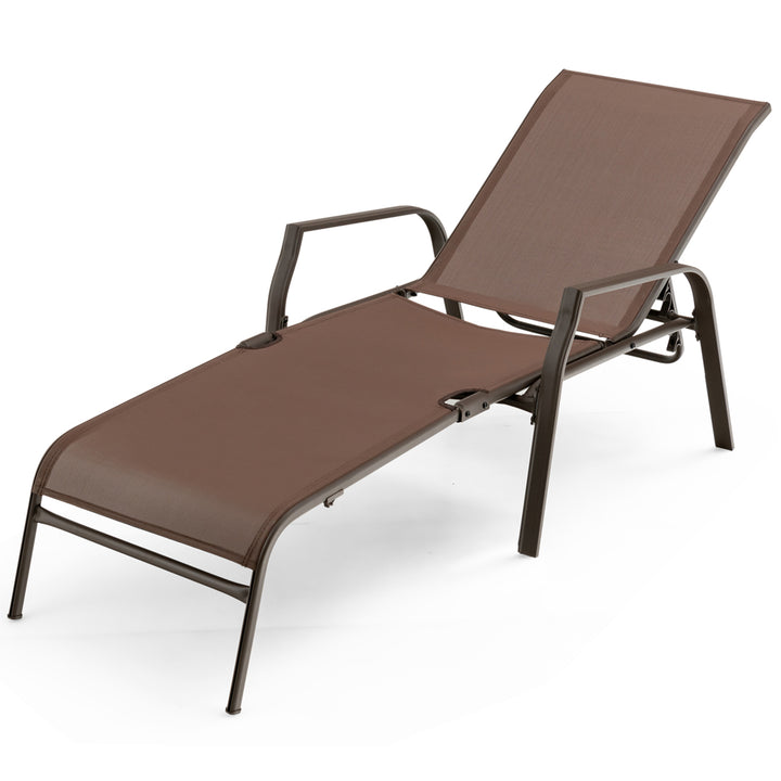 Set of 2 Patio Chaise Lounge Stackable Folding Lounge Chair w/ Adjustable Back Image 10