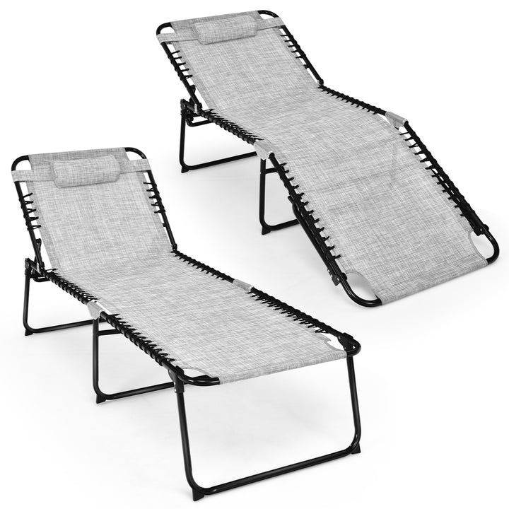 Folding Reclining Lounge Chaise 4-Position Backrest Portable Beach Chair Grey Image 10