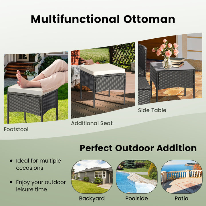 7PCS Outdoor Wicker Sofa Set Patio Rattan Sofa Set w/ Coffee Tables and Ottomans Image 7