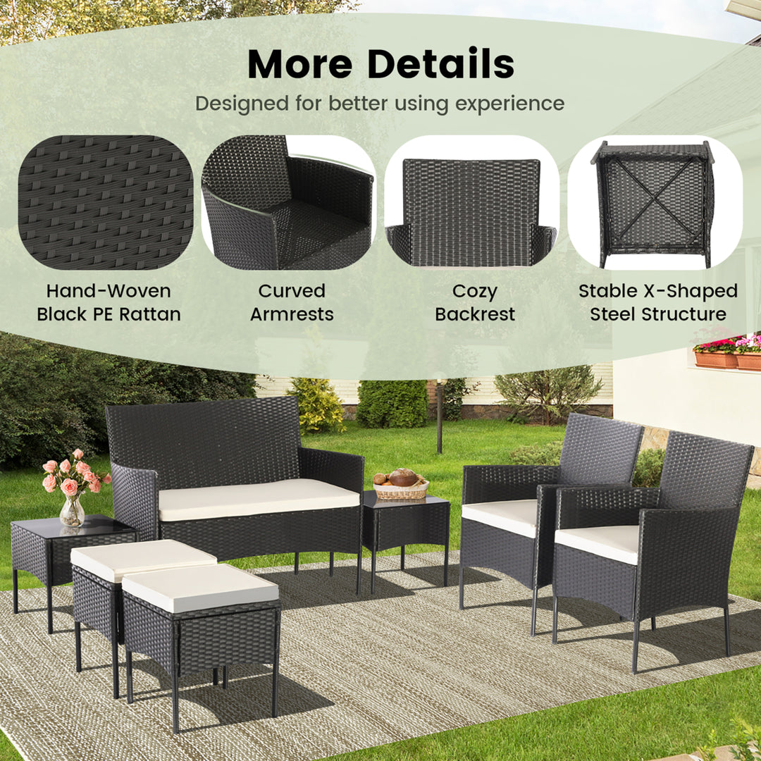 7PCS Outdoor Wicker Sofa Set Patio Rattan Sofa Set w/ Coffee Tables and Ottomans Image 8