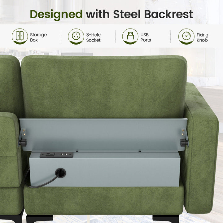 Upholstered Modular 3-Seater Sectional Sofa Couch w/ 2 Bolsters USB Ports and Socket Image 4