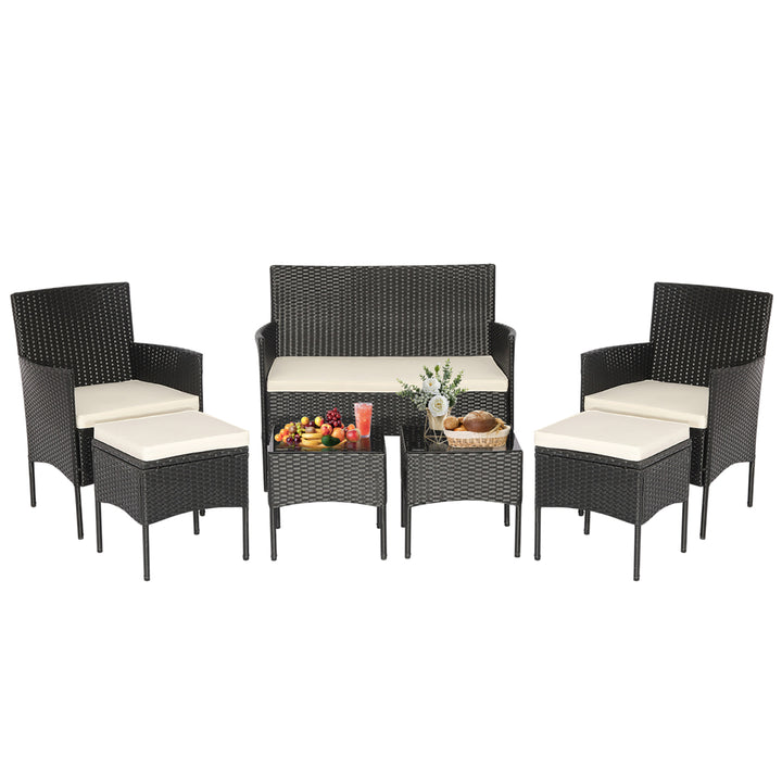 7PCS Outdoor Wicker Sofa Set Patio Rattan Sofa Set w/ Coffee Tables and Ottomans Image 10