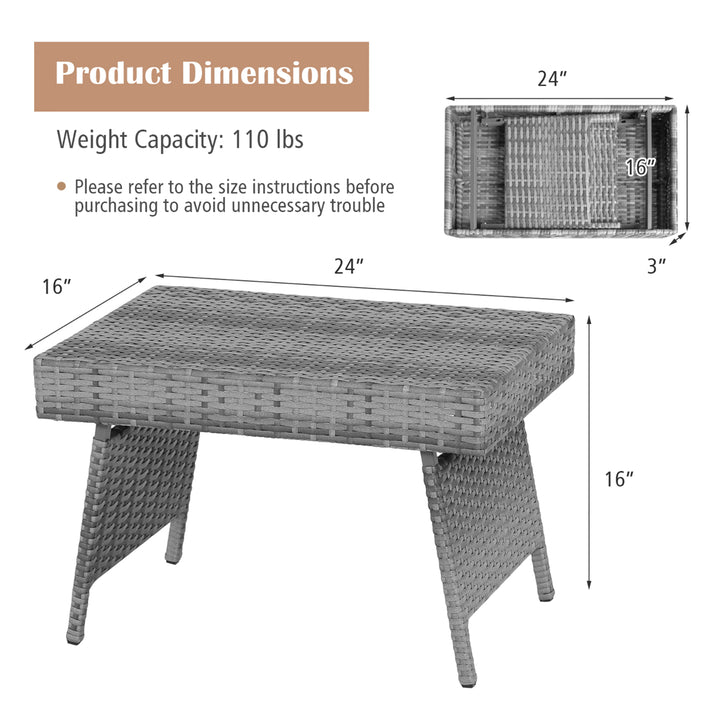 Folding Rattan Wicker Coffee Side Table Patio Garden Poolside Yard Outdoor Mix Gray Image 2