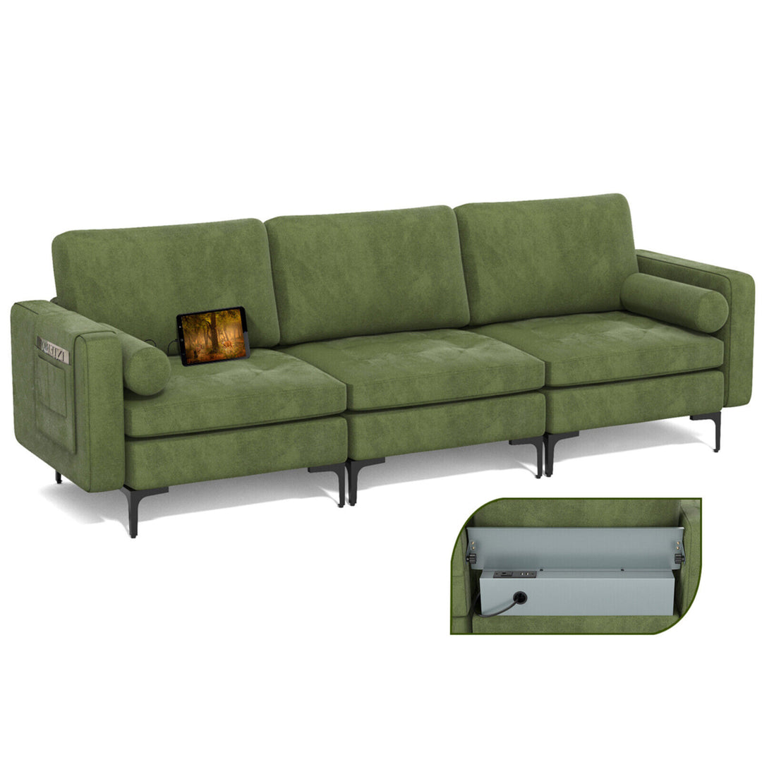 Upholstered Modular 3-Seater Sectional Sofa Couch w/ 2 Bolsters USB Ports and Socket Image 8