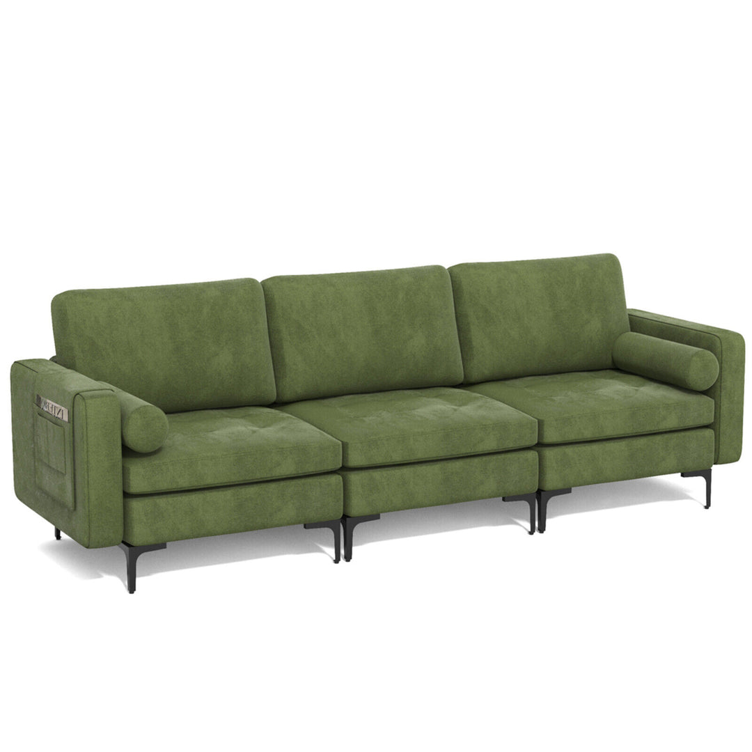 Upholstered Modular 3-Seater Sectional Sofa Couch w/ 2 Bolsters USB Ports and Socket Image 9