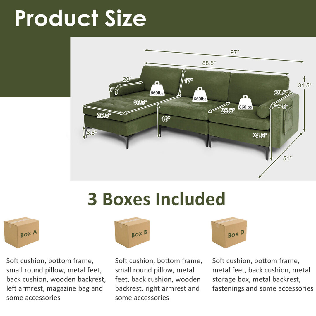 L-shaped Modular Sectional Sofa Couch w/ 2 Bolsters Power Socket and USB Ports Image 2