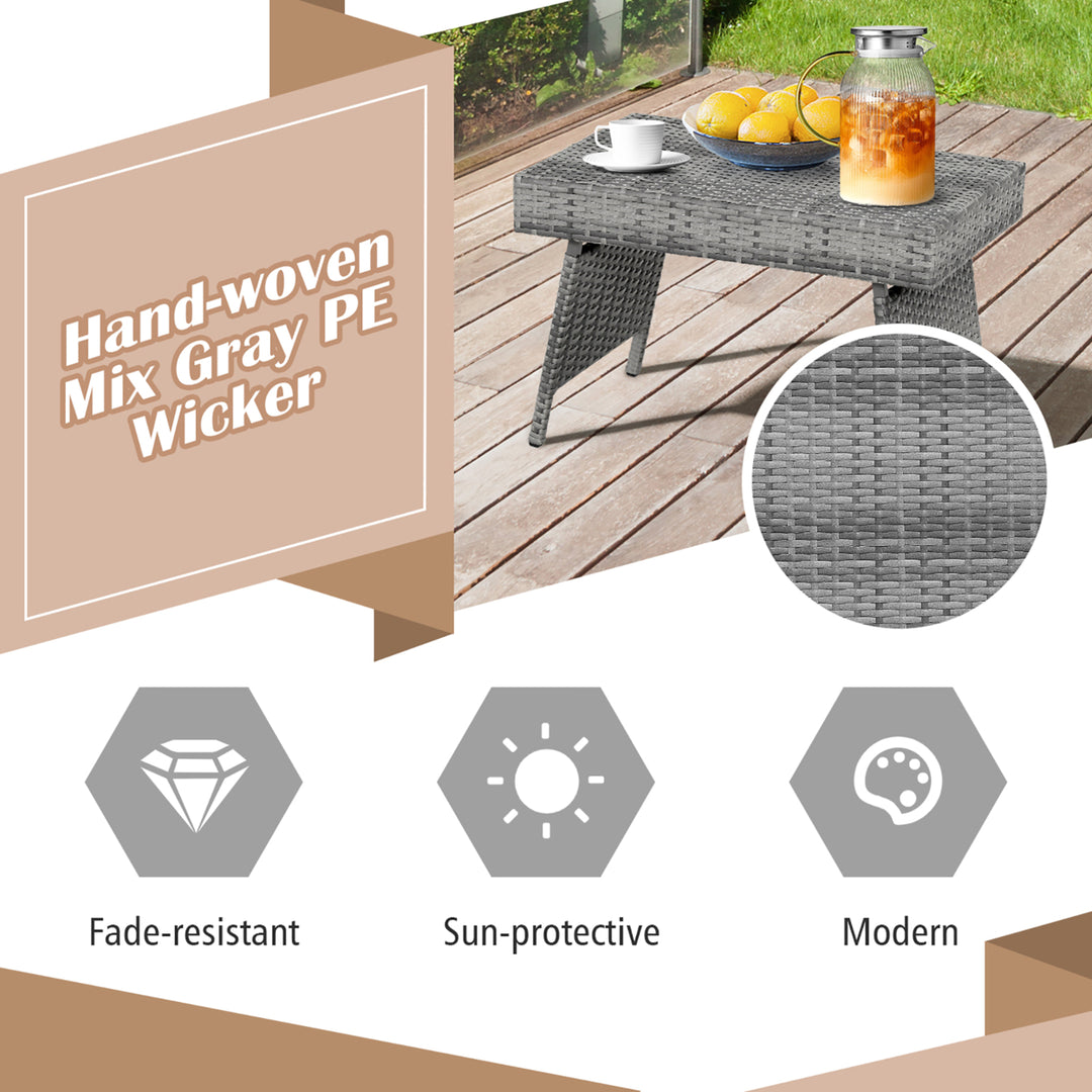 Folding Rattan Wicker Coffee Side Table Patio Garden Poolside Yard Outdoor Mix Gray Image 6