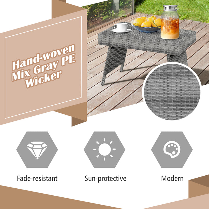 Folding Rattan Wicker Coffee Side Table Patio Garden Poolside Yard Outdoor Mix Gray Image 6