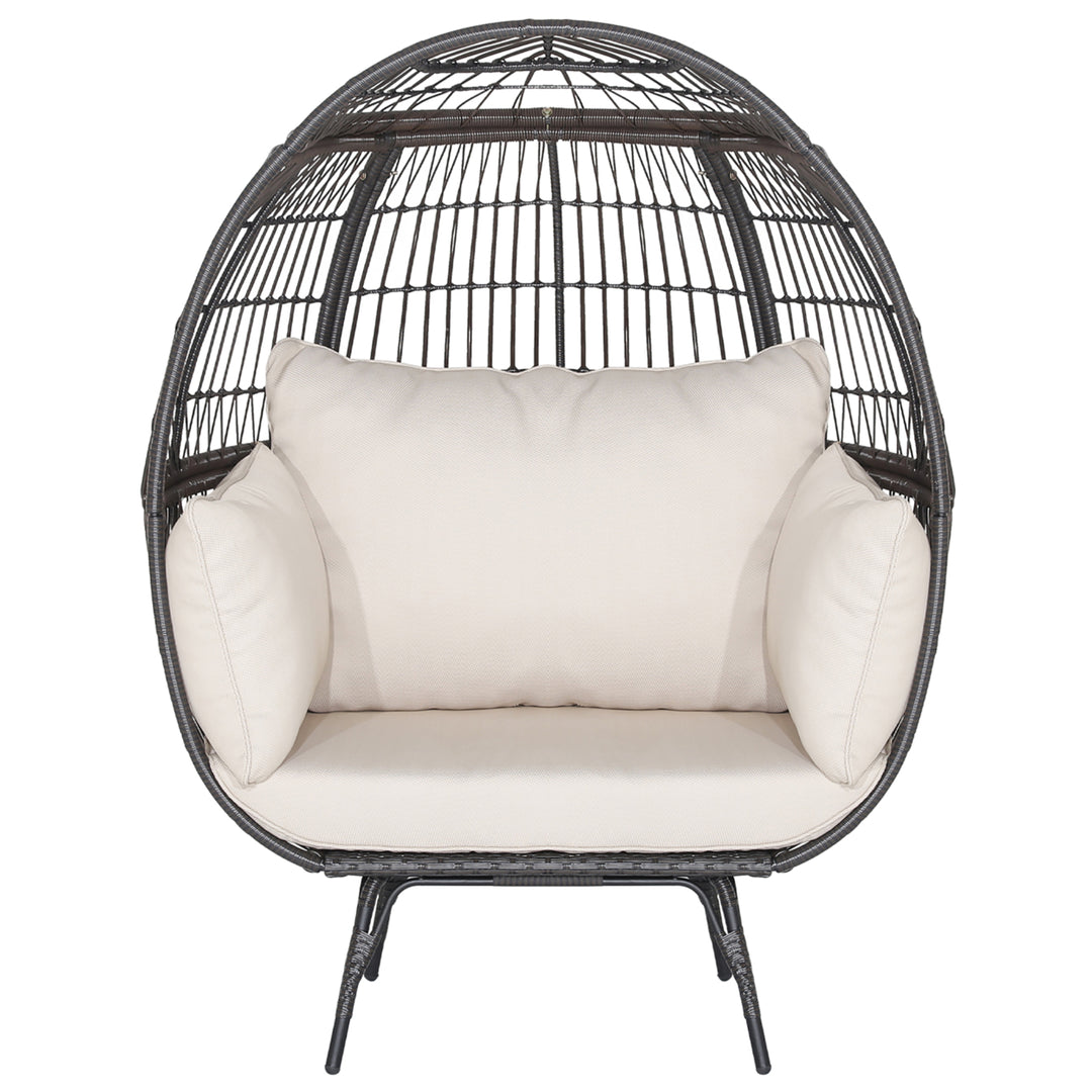 Patio Rattan Wicker Lounge Chair Oversized Outdoor Metal Frame Egg Chair w/ 4 Cushions Image 1